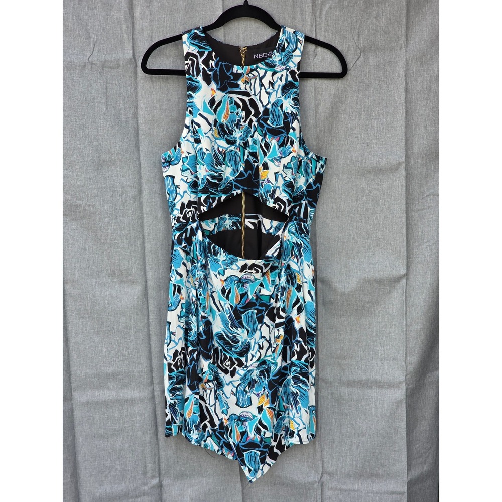 NBD x The Naven Twins Floral Cutout Mini Dress Blue Black Gold Zip Size L